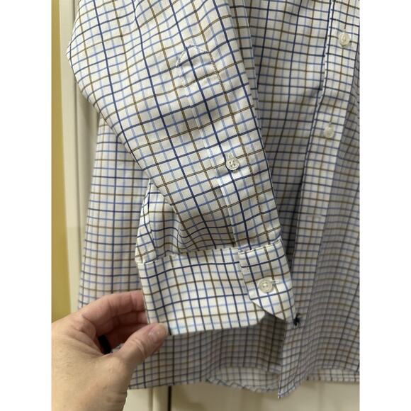 Hart Schaffner Marx Mens 17 1/2 34 100%‎ Pima Cotton Non Iron Plaid Dress Shirt - Picture 2 of 7